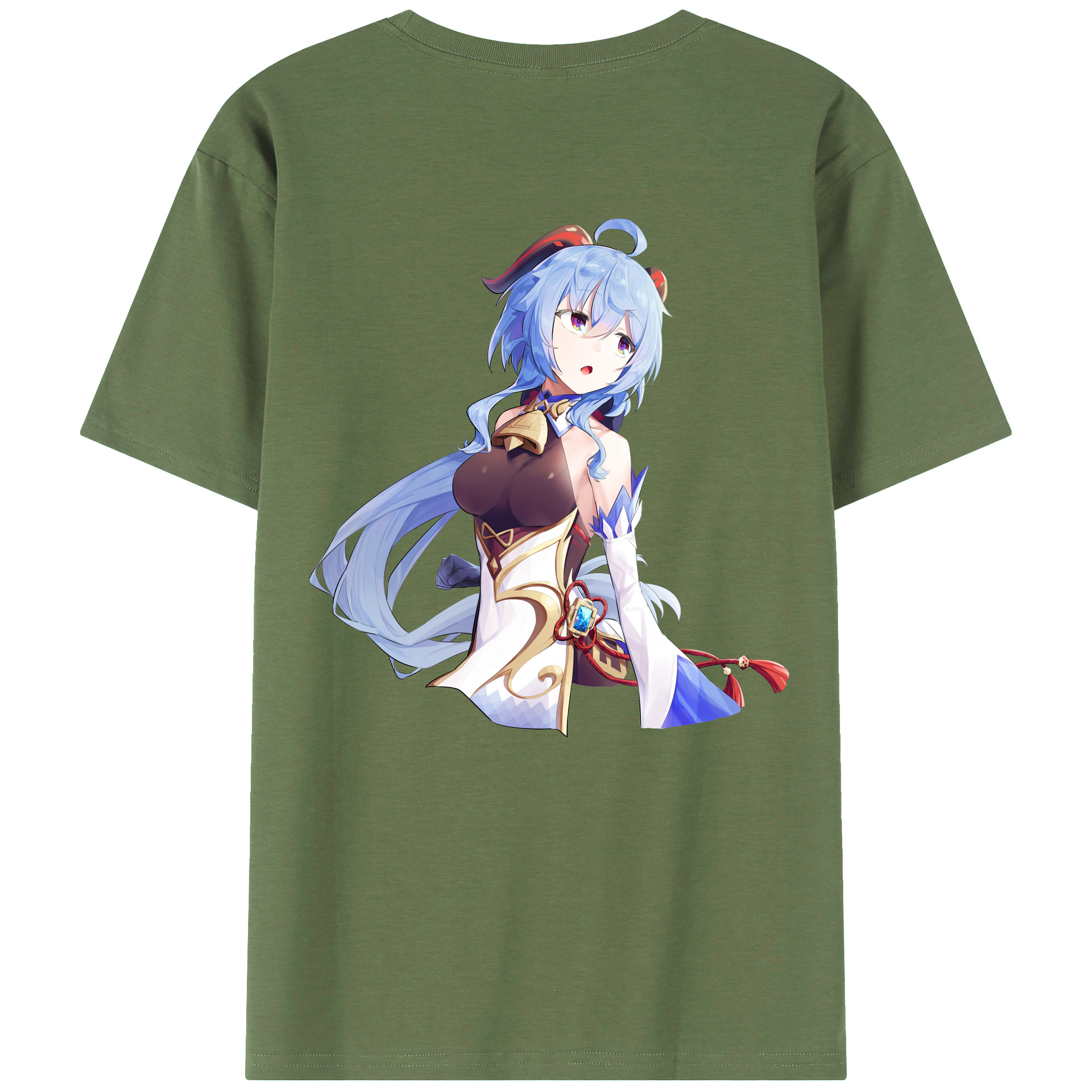 げんし神 甘雨 かんう genshin Ganyu 綿100％ メンズ半袖Tシャツ（バックプリント） 通気性